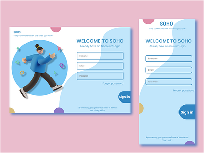 SOHO Chatting platform sign in page adobe ai branding dailyui dailyuichallenge design figma illustration illustrator sign in page socialmedia ui uiux vector