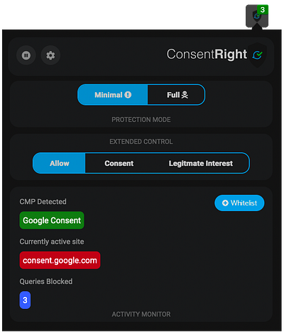 Consent Right - Mockups browser extension ui