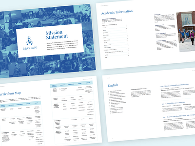 '22 Marian Curriculum Guide adobe indesign book book design branding catholic high school course curriculum guide gradient map guide high school layout layout design nebraska omaha photoillustration school spreads typography