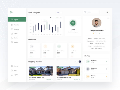Real Estate Agent Dashboard admin agent app bar booking broker complex dashboard document file manager home housing listing real estate realator realtor rental statistics ui web app