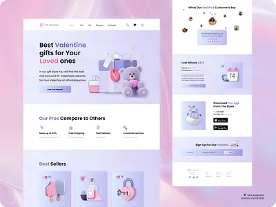 Home page of the website for the Gift shop "My Valentine" design gift shop gifts landing page love made in figma st. valentines ui web design
