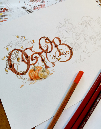 Lettering art "October" art branding colored pencils design drawing hand lettering illustration lettering