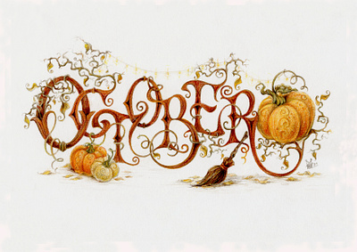 Fantasy lettering art "October" art artwork colored pencils design drawing hand lettering illustration lettering typography