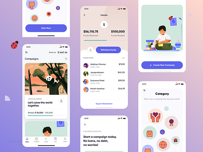 crowdfunding mobile app design animal animation app branding character crowdfunding design fintech galaxy halolab icon illustration logo mobile app money payment ui ui8 ux vector