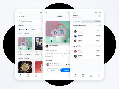 NFT Marketplace App android app app ui blockchain crypto app design finance app marketplace minimal minimal app mobile design nft nft mobile design nft app ui nft marketplace nft mobile trends uidesign uxdesign wallet