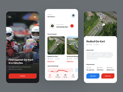 Go-Kart app ui clean ui design f1 racing go kart gokart minimal mobile app design mobile design mobile ui racing racing app racing track track ui design user experience user interface design ux design