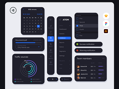 ATOM V.2 Tools for Sketch & Figma 18design analytics card components crm dashboard design kit design system designsystem figma minimalism saas sketch startup statistics ui ui kit uidesign uikit wireframes