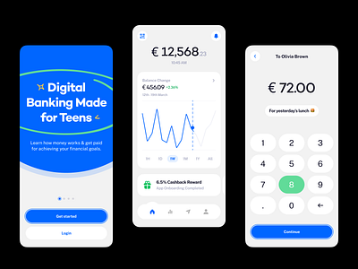 Banking for Teens | App UI app design bankingforteens blue branding digital banking financial product fintech fintech app fintech identity fresh make a payment mobile design neobank online banking portfolio growth productdesign uxuidesign visual identity