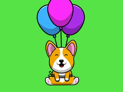 Cute Corgi Dog Flying With Balloon icon