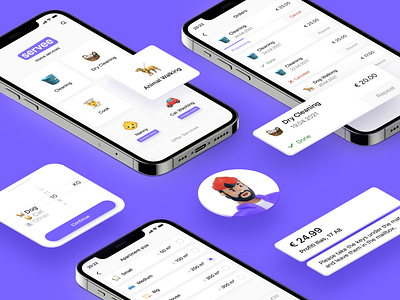 Servee. Home services app app cards clean cyprus delivery home services light logo menu poppins price process services startup ui violet