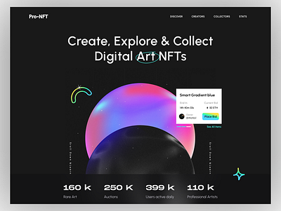 NFT Collection Website 2022 ball black dark dribbble dribble header joni ahmed landing page modern nft trend ui8 uiux uxui web web designer website website design