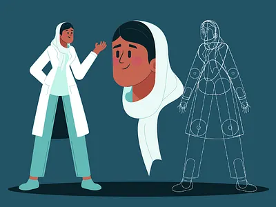 Lady Doc.. arab character design coat doctor hair health hijab hijabi hospital medical medicine motion graphics muslim rig scarf scrubs woman