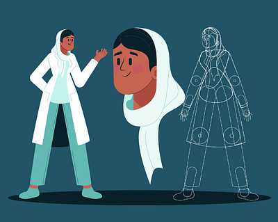 Lady Doc.. arab character design coat doctor hair health hijab hijabi hospital medical medicine motion graphics muslim rig scarf scrubs woman