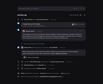 Activity - Dark activity blue card design grey icon mail minimal replies timeline ui ux