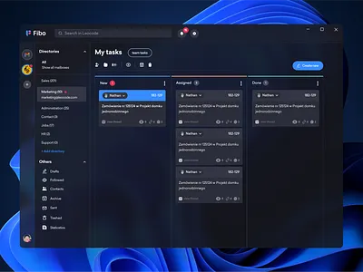 Fibo | Shared Inbox managment app 3d app appdesign branding dark mode design designer flow fluent fluent design glass logo managment pipeline task trend ui ux web