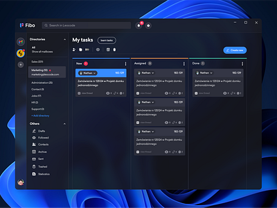 Fibo | Shared Inbox managment app 3d app appdesign branding dark mode design designer flow fluent fluent design glass logo managment pipeline task trend ui ux web