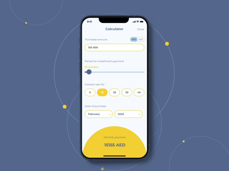 Daily UI 004 - installment plan calculator animation app calculator daily dailyui design ui ux