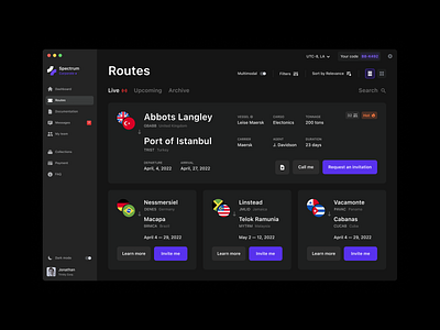 Routes Dashboard dark dashboard details interface panel route ui