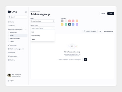 Add new group - Orio access add ai color dashboard empty empty state group okta prompt selector tag
