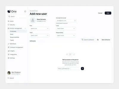 Add new user - Orio dashboard empty state prompt saas ui user