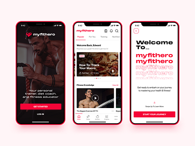 MyFitHero - Educational Fitness App 💪🏼 app branding design diet app diet tracking education exercise fitness fitness app health mobile nutrition training ui uidesign ux uxdesign wellness