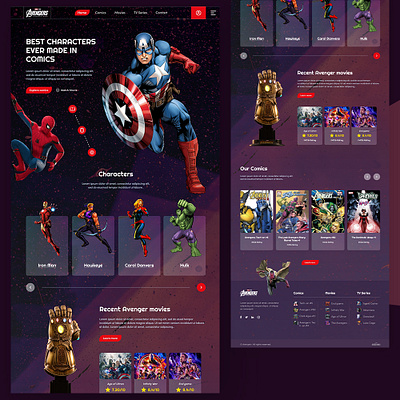 Avengers - Marvel Studios Characters Design Layout attractiveui avengers batman captain america marvel character design cinematic comic avengers hero comics dc comics doctor strange ebook hulk illustration ironman landing marvel spider man thor uiux websitedesign