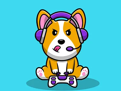 Cute Corgi Dog Gaming fluffy