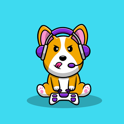 Cute Corgi Dog Gaming fluffy