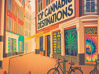 High Times Magazine Travel Issue 2d amsterdam cannabis centrum city den haag digital painting dutch editorial europe haarlem high times illustration marijuana netherlands pot procreate red light utrecht weed