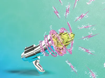 Revolution Riwaka - 3D Hophorn Render - Beer Label 3d beer art branding craft beer design illustration logo neon package design photoshop render surreal vector