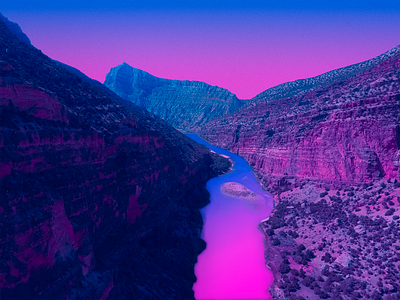 Hypercolorism - Jones Hole NP blue color design glow hypercolorism illustration national park neon photoshop pink surreal surrealism