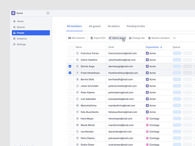 Member Management - Table View app avatar bulk action design desktop list list view management members multi select people product design table table view ui user interface design ux