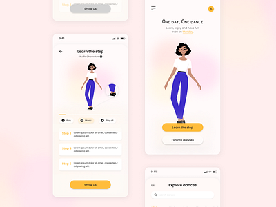 One day, one dance app dance dance app design design app figma havefun mobile mobile app monday motivation quote step ui uidesign ux uxdesign