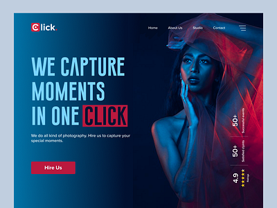 Click - UI Design for A Photography Service Company Website blue camera colorful figma landing page photography photoshoot type typography ui ui design website