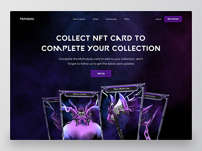 Mythobotz Armor Cards - NFT Landing Page Website card character collectible foundation game hades hero image illustration landing page mecha metaverse mythology nft opensea procreate rarible robot toy ui website