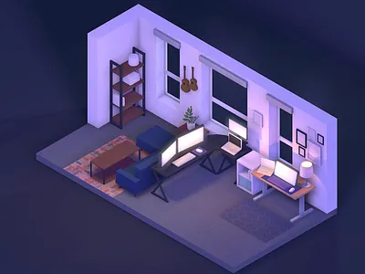 Night at the Apartment 3d apartment c4d cinema 4d isometric light night room