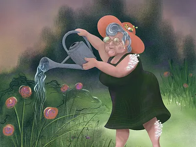 Grandma Mushroom adobe fresco character character design fantasy flower garden illustration mushroom water