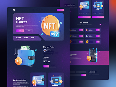 NFT Landing Page - Ui Design art crypto page cryptocurrency dark design home page illustration landing nft nft art nft landing page nft marketplace nft webside ui ux web web crypto website