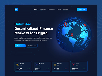 Crypto Exchange Protocol Landing Page Web Header. blockchai crypto defi ethereum exchange investment landing page modern nft ui wallet web design web3 website