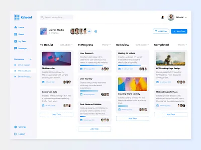 Project Management Dashboard - Kaboard admin clean dashboad dashboard design graph interface kanban landing page management modern sidebar ui uiux user ux web design