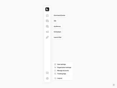 Humming – Sidebar UI Component adtech app component components dark mode darkmode dashboard design icons light menu navigation product settings side bar sidebar ui ux web app
