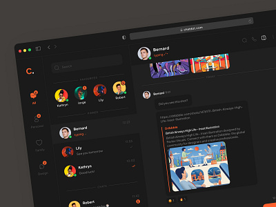 C. Messenger Web Application - Dark Mode chat chatting clean dark dashboard design desktop light message messaging messenger minimal ui user interface ux web web app web design website