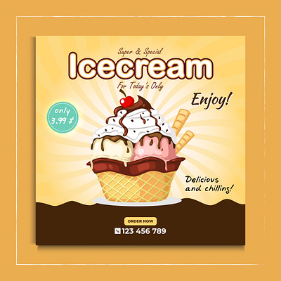 Ice-cream Food social media post template branding design flyer design graphic design ice cream illustration profesional square