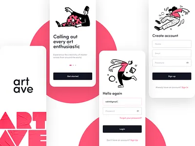 ArtAve app design adobexd app illustration landingpage logo mobile app onboarding uidesign uiux uiuxdesign
