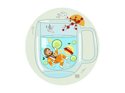 Astronaut Girl 2d 2d art astronaut bird blooms car cat colors design dreams flat flat design girl illustration illustrator japan lemon space vector