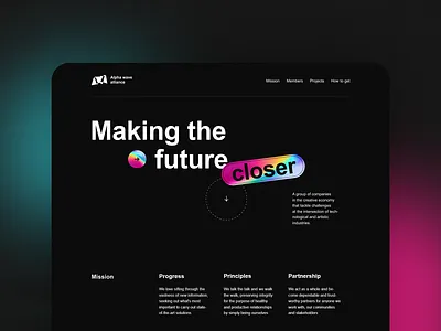 AWA: an alliance operating in the creative economy branding creative dark theme design gradient landing page ui uprising ux web