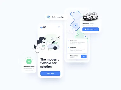 Upshift: eco · friendly car sharing membership service branding carsharing illustration landing page outline ui uprising ux web