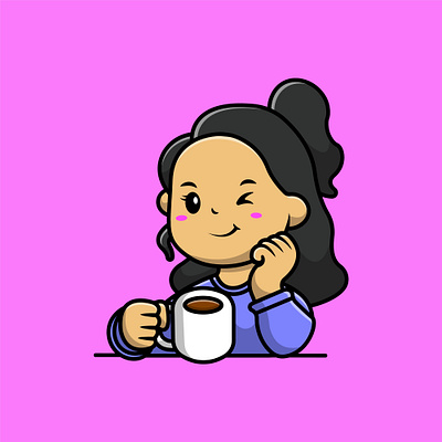 Cute Girl Drink Hot Coffee people