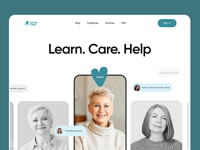 Social Care - Web Design for Social Help Center animation clean colors design illustration landing design landing page minimal motion social social care social project ui ui design ux web wen design