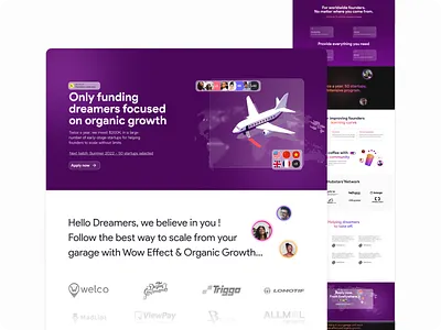 Startup accelerator landing page desin landing ui ux wow effect